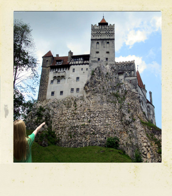 This is a polaroid photo of bran castle in romania