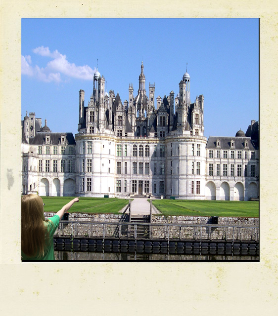 This is a polaroid photo of chateau de chambord in france