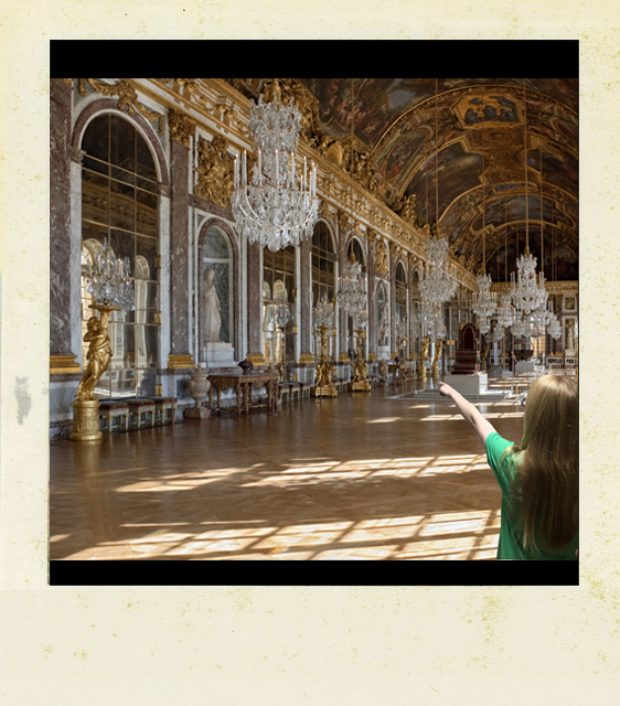 This is a polaroid photo of the palace of versailles in france