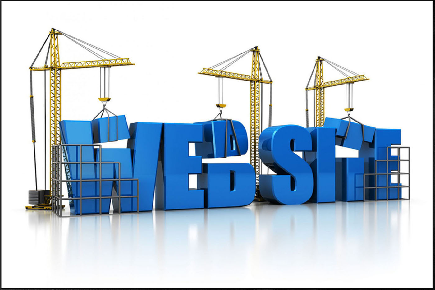 A picture of the word website being constructed like a building