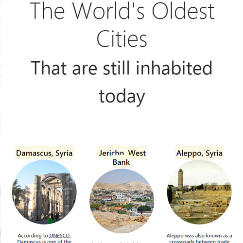 A picture of a website where I researched ancient cities including Aleppo and Jericho.